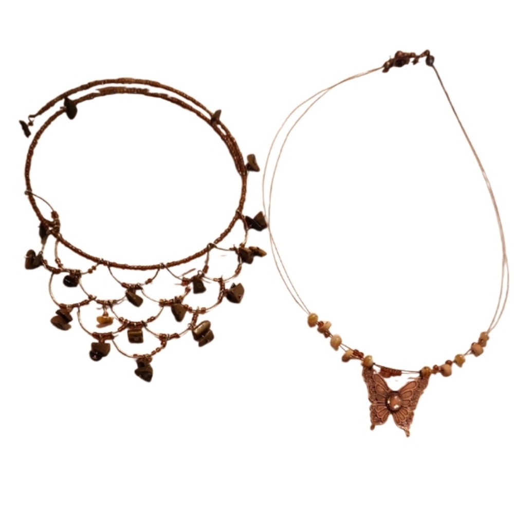 Bohemian Brown Butterfly Necklace Set Y2k Beaded Chokers